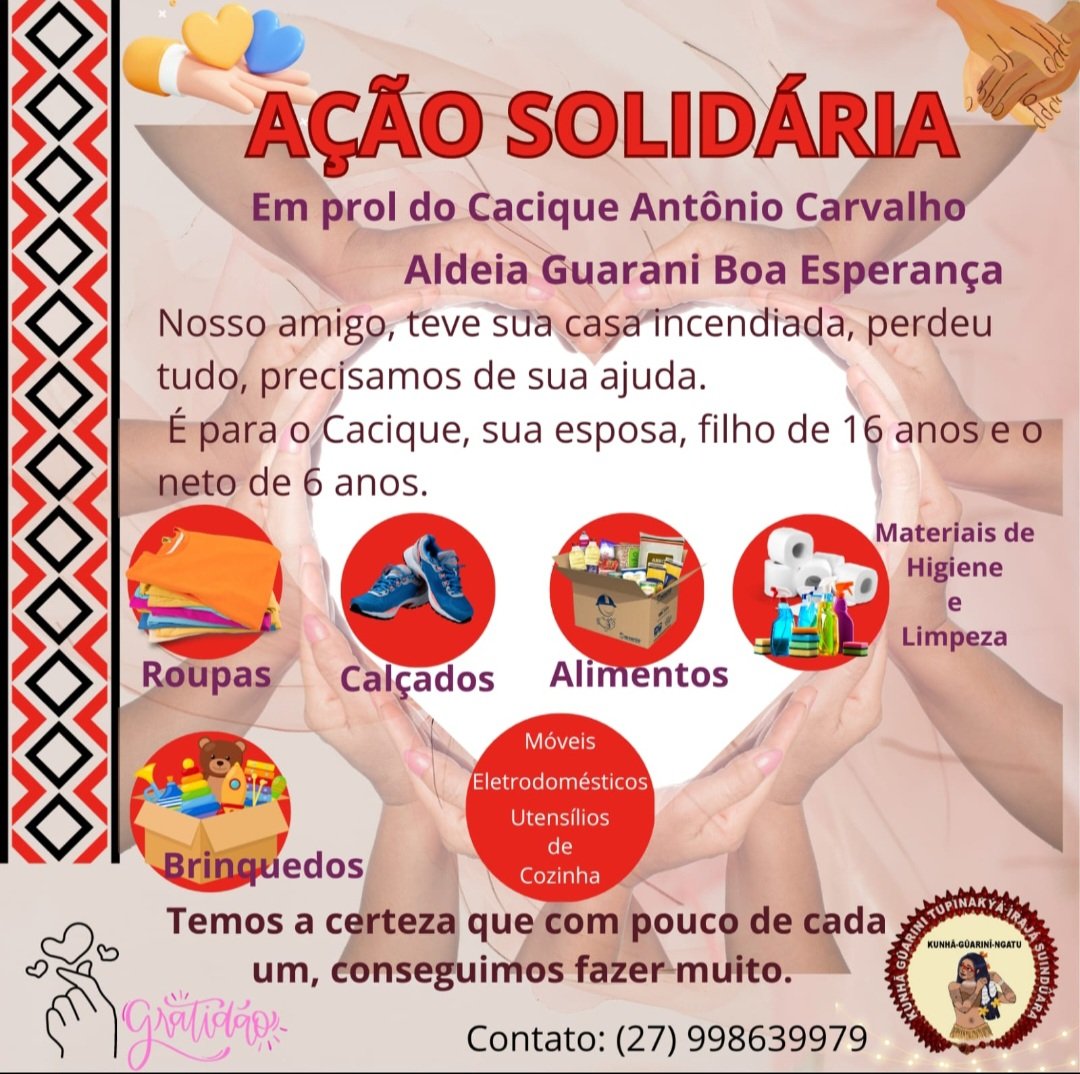 Pessoal, a casa do Cacique Guarani foi incendiada e ele perdeu tudo!!!! Quem puder ajudar só entrar em contato com o número que está na imagem!