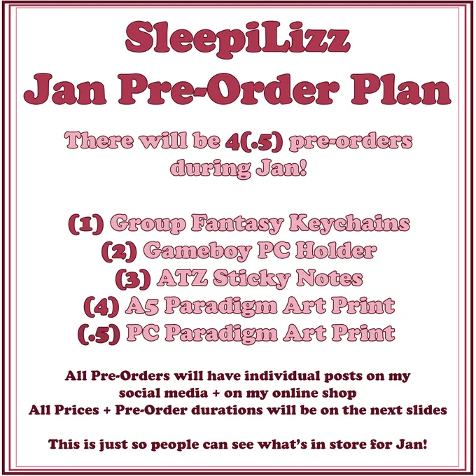 🔥Cool Stuff Alert!🔥

Did I go a little over my initial plan for Jan? maybe... but I also didn't want to cut anything out!

Will be posting all the pre-orders at 5pm gmt 1/1/24 ✨ 