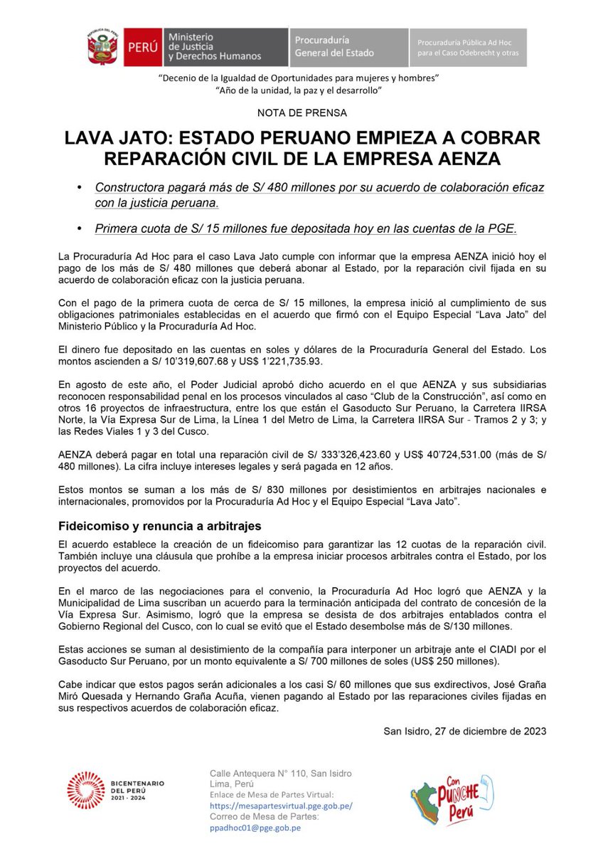 jfowks's tweet photo. La constructora que a fines de 2020 dejó de llamarse Graña y Montero, luego del escándalo de corrupción del que fue parte, empezó a pagar reparación civil al Estado #LavaJato #Gasoducto #Odebrecht #ClubDeLaConstrucción #IIRSA https://t.co/TsDjcXR8ox
