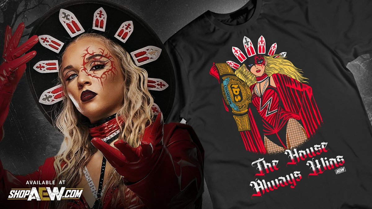 The House Always Wins! Check out TBS Champion @thejuliahart’s latest shirt today at ShopAEW.com! #shopaew #aew #aewdynamite #aewrampage #aewcollision