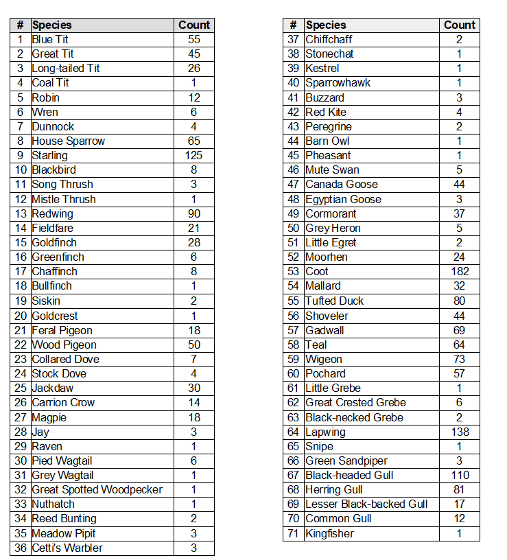 I spent today taking part in the 30th annual Hampshire Surrey Berkshire Borders Bird Count <a href="/TicesMeadow/">Tice’s Meadow Bird Group</a>, recording 71 species.

Repeatable surveys like this, across a large area &amp; numerous volunteer recorders, are so important to build up a picture of our local bird populations.