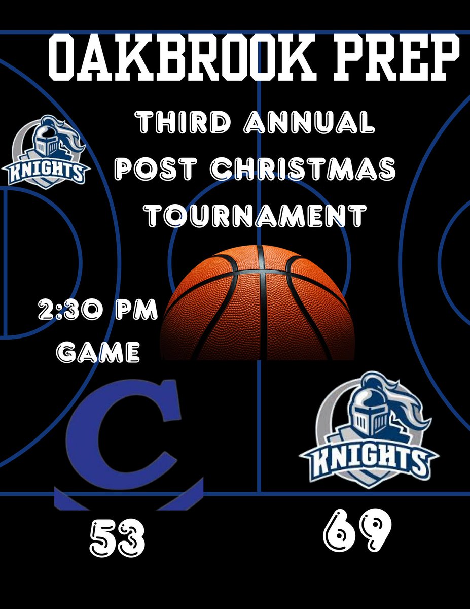 Game 1 Asheville Trailblazers gets a 61-52 win over Fletcher Basketball Club. Game 2 your knights defeat Anderson Cavs 69-53. Oakbrook prep will play Asheville Trailblazers in the championship game at 6:00 PM tonight! #oakbrookpreppostchristmastournament
