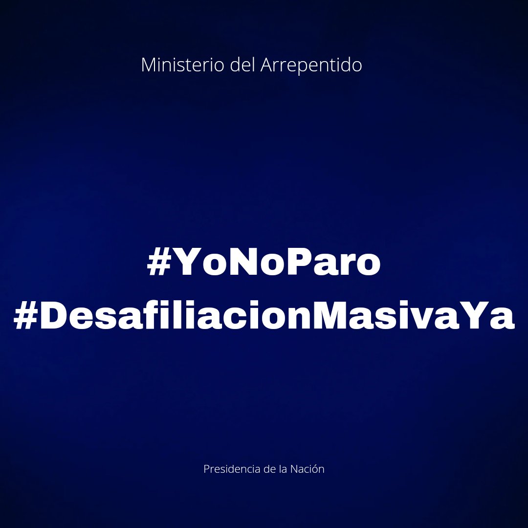 Alentamos a todos los ciudadanos a la desafiliación de los gremios y de esta manera DESFINANCIAR a todos!
El trabajador tiene el poder.
#YoNoParo
#DesafiliacionMasivaYa