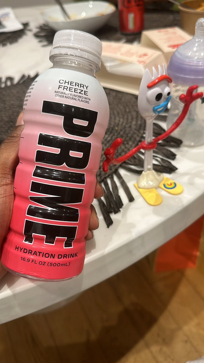 Just testing the new cherry freeze prime jawns. I swear the bottles were more blue when we took them out the fridge? This is my second fav after lemonade.