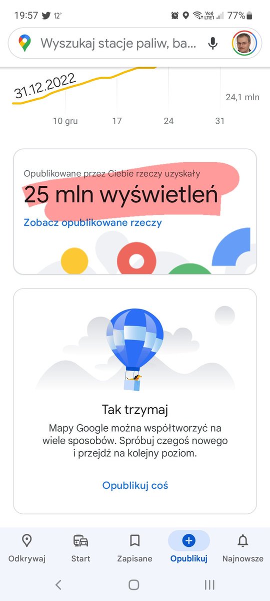 A_Grynpeter's tweet photo. Jedna z własnych aktywności, połączenie 3 pasji: zwiedzania, roweru 🚵‍♂️ i fotografii 📷
10 lat działalności na mapach G...a.
Do poziomu 25 mln wyświetleń, potrzeba było 9 lat. 
By podwoić wynik i dojść do 50 mln, wystarczył rok. 
Do tego potrojenie wkładu punktowego
Działamy 🌍 🙂 https://t.co/9F9GCA2AZ5