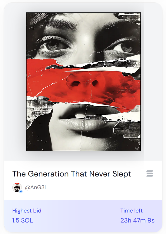 ClarityAstro's tweet photo. 📢 AUCTION ALERT!!

My dear brother @EddieLee21_ just kicked the auction for "The Generation That Never Slept" ! Eddie is the biggest holdr of the Red Series by far and a legend in the space thanks a lot brotha!!!

Current bid: 1.5 SOL  /  Bid Below 🔻🔻🔻 https://t.co/P3FB6452Ph