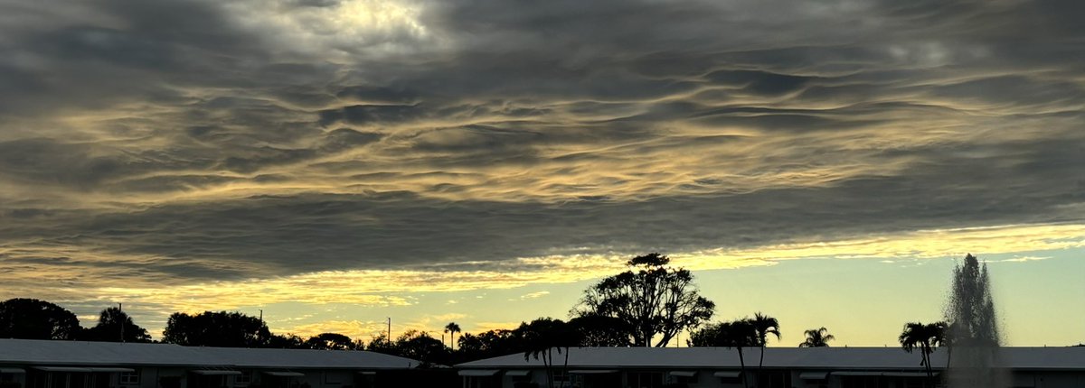 nicolecollinswx's tweet photo. Spotted asperitas clouds lit up by the setting sun this evening here in Boynton Beach, FL! #flwx #coolclouds #sunset https://t.co/nM9Qbpi98n
