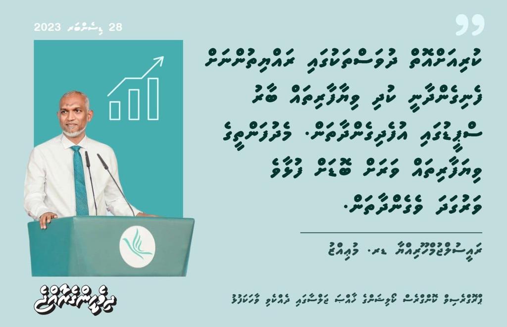 withDrMuizzu's tweet photo. "ކުރިއަށްއޮތް ދުވަސްތަކުގައި ރައްޔިތުންނަށް ފެނިގެންދާނީ ކުދި ވިޔާފާރިތައް ބާރު ސްޕީޑުގައި އުފެދިގެންދާތަން. މެދުފަންތީގެ ވިޔަފާރިތައް ވަރަށް ބޮޑަށް ފުޅާވެ ވަރުގަދަ ވެގެންދާތަން".
- ރައީސުލްޖުމްހޫރިއްޔާ ޑރ. މުޢިއްޒު
@MMuizzu
#Feshun
#MuizzuDhuveli
#DhiveheengeRaajje https://t.co/mcKMOFgoZp