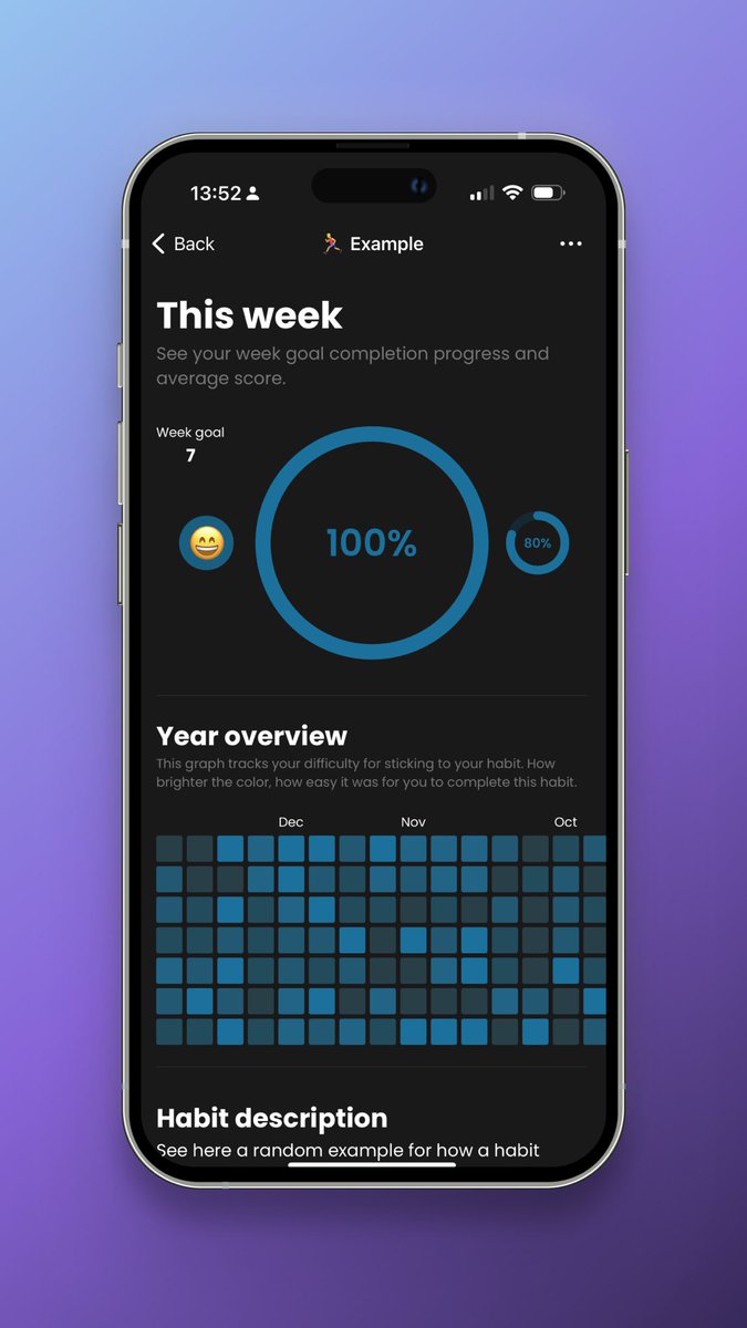 With Habicolor you can not only track completed habits, but also see how well it’s going. 

This way you can see your progress overtime and track if it’s getting easier or harder. 

#habittracking #NewYearsResolution