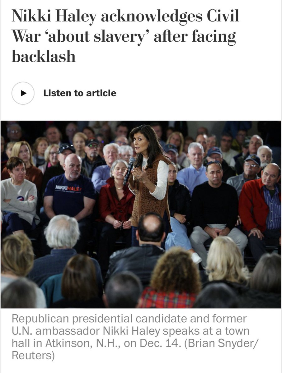 Update. “That was a stain on America when we had slavery,” Haley said. “But what we want is never relive it. Never let anyone take those freedoms away again.”

The legacy of slavery lives in the power and policy structure of racism. When will Americans acknowledge that?