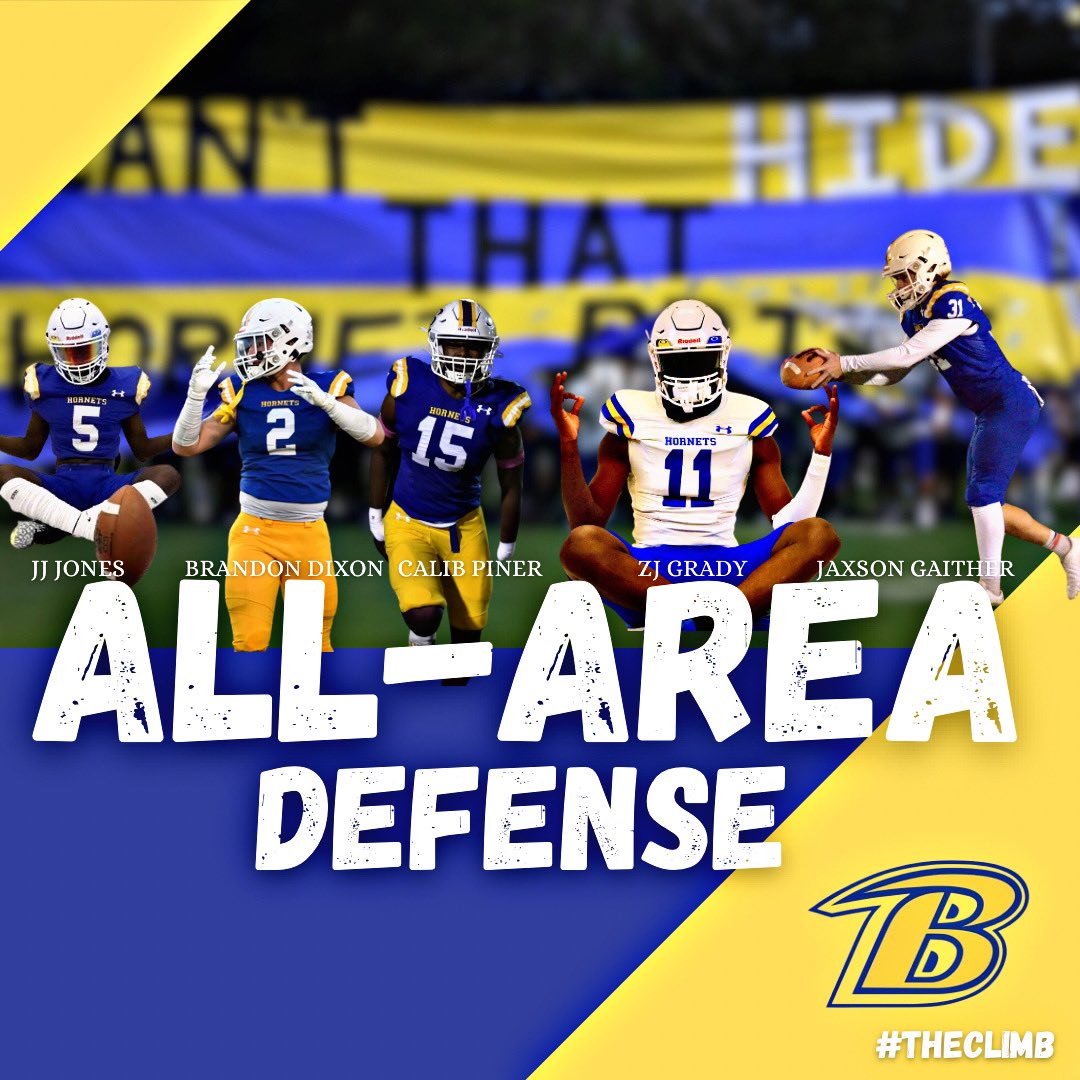 Beauregard Recruiting (@recruithornets) on Twitter photo Congrats to our <a href="/BgHS_Football_1/">Beauregard_HS_Football_Official</a> Hornets who made All-Area Defensive Team!
Three 1st team:
LB <a href="/Brandon_Dixon2/">𝙱𝚛𝚊𝚗𝚍𝚘𝚗 𝙳𝚒𝚡𝚘𝚗</a> (2024)
LB <a href="/not__zj/">Zj Grady</a> (2025)
LB <a href="/CPiner_15/">CPiner_15</a> (2025)
FS <a href="/JaDonteJones/">Ja’Donte “JJ” Jones</a> (2027)
P <a href="/jaxson_gaither/">Jaxson Gaither</a> (2025) Congrats to our <a href="/BgHS_Football_1/">Beauregard_HS_Football_Official</a> Hornets who made All-Area Defensive Team!
Three 1st team:
LB <a href="/Brandon_Dixon2/">𝙱𝚛𝚊𝚗𝚍𝚘𝚗 𝙳𝚒𝚡𝚘𝚗</a> (2024)
LB <a href="/not__zj/">Zj Grady</a> (2025)
LB <a href="/CPiner_15/">CPiner_15</a> (2025)
FS <a href="/JaDonteJones/">Ja’Donte “JJ” Jones</a> (2027)
P <a href="/jaxson_gaither/">Jaxson Gaither</a> (2025)