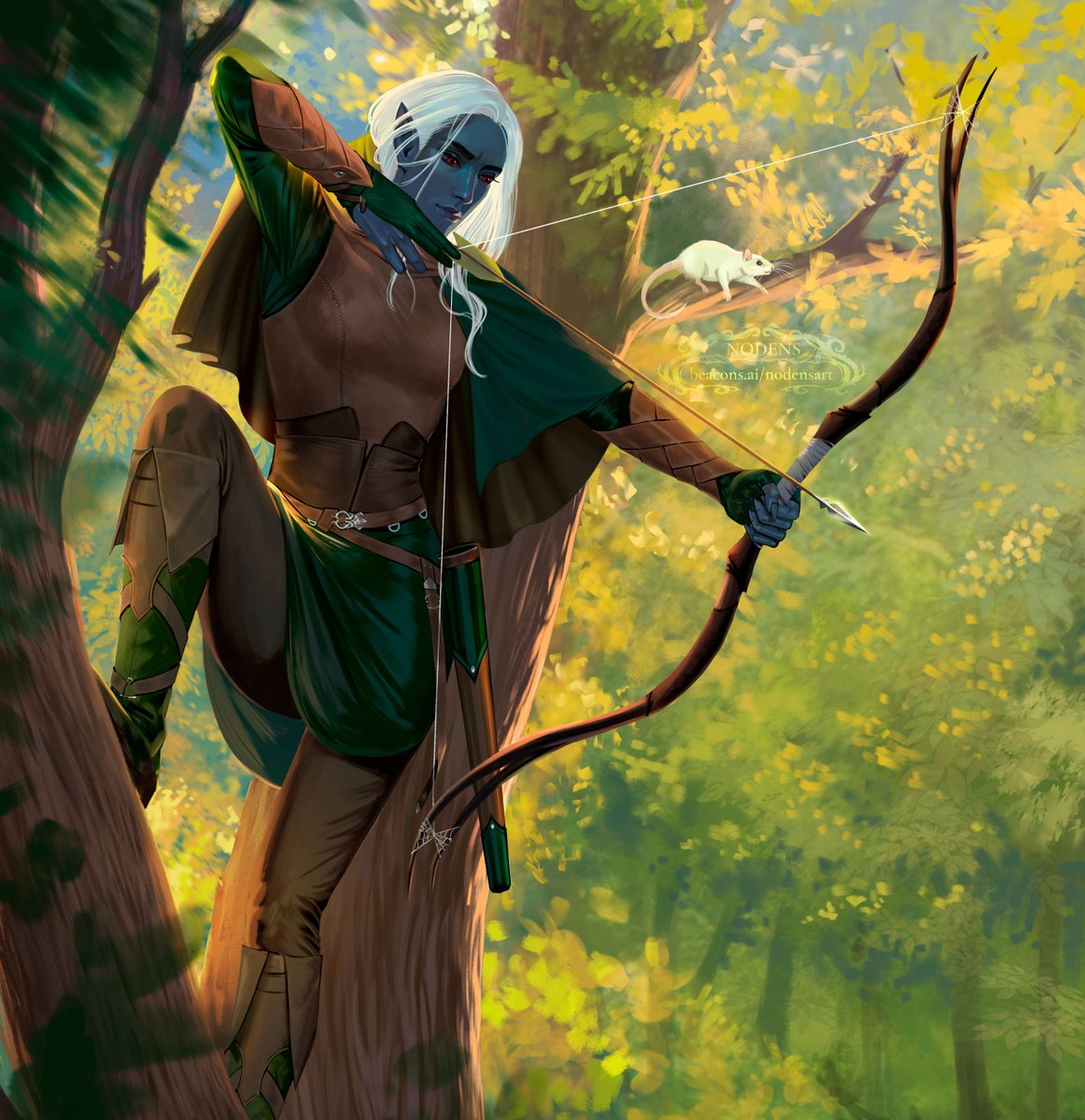 Drow ranger and heroic familiar protect this forest🍃 Looks like spring still rules in my illustrations! #dndcharacter #dnd