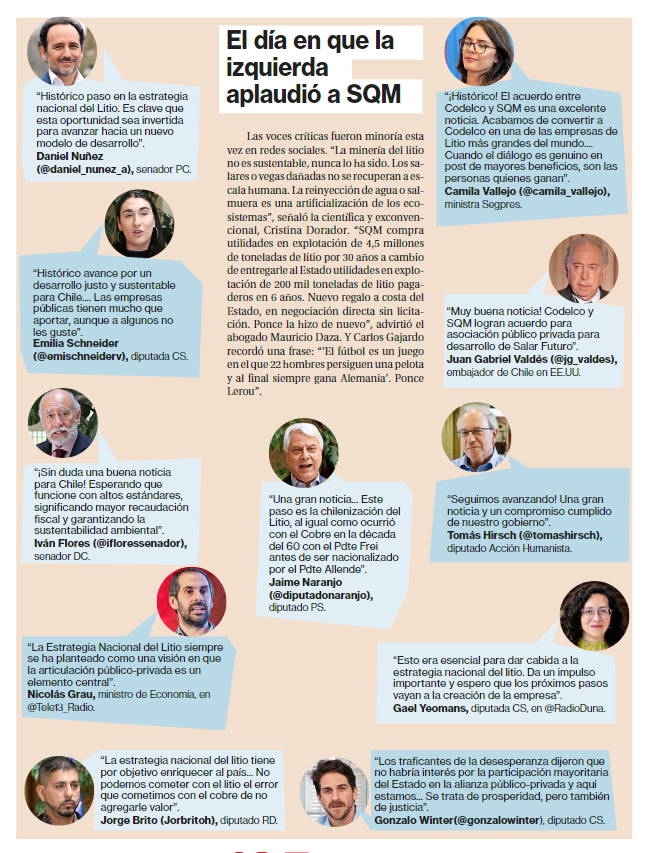 Esta página de <a href="/La_Segunda/">laSegunda</a> es para enmarcarla. "El día que la izquierda aplaudió a SQM".
.
Humillación absoluta.