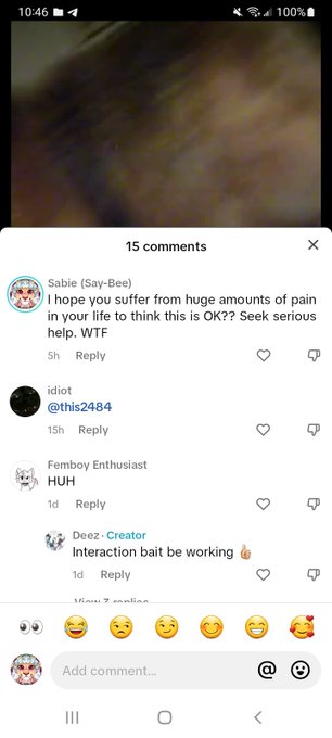 Ended up finding an active zoophile, abusing their dog on Tiktok, I left this comment, which isn't even