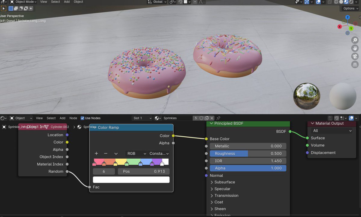 ambersonic96's tweet photo. Finally got a try at the one and only donut tutorial by @andrewpprice , Blender Guru. Canโt wait to try do more!
#blender #blenderguru #blendergurututorial #blendergurudonut #donuts #rainbowsprings #3dmodeling https://t.co/97jT1t1RLo