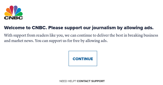 pfmadden's tweet photo. I'd be happy to support @CNBC advertising if CNBC is willing to respect my privacy by not siccing trackers on me. Right now that's not the case. There's no reason not to show me generic ads if I'm unwilling to be tracked. #privacy https://t.co/DoJEF93zyi