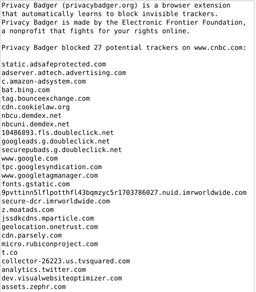 pfmadden's tweet photo. I'd be happy to support @CNBC advertising if CNBC is willing to respect my privacy by not siccing trackers on me. Right now that's not the case. There's no reason not to show me generic ads if I'm unwilling to be tracked. #privacy https://t.co/DoJEF93zyi