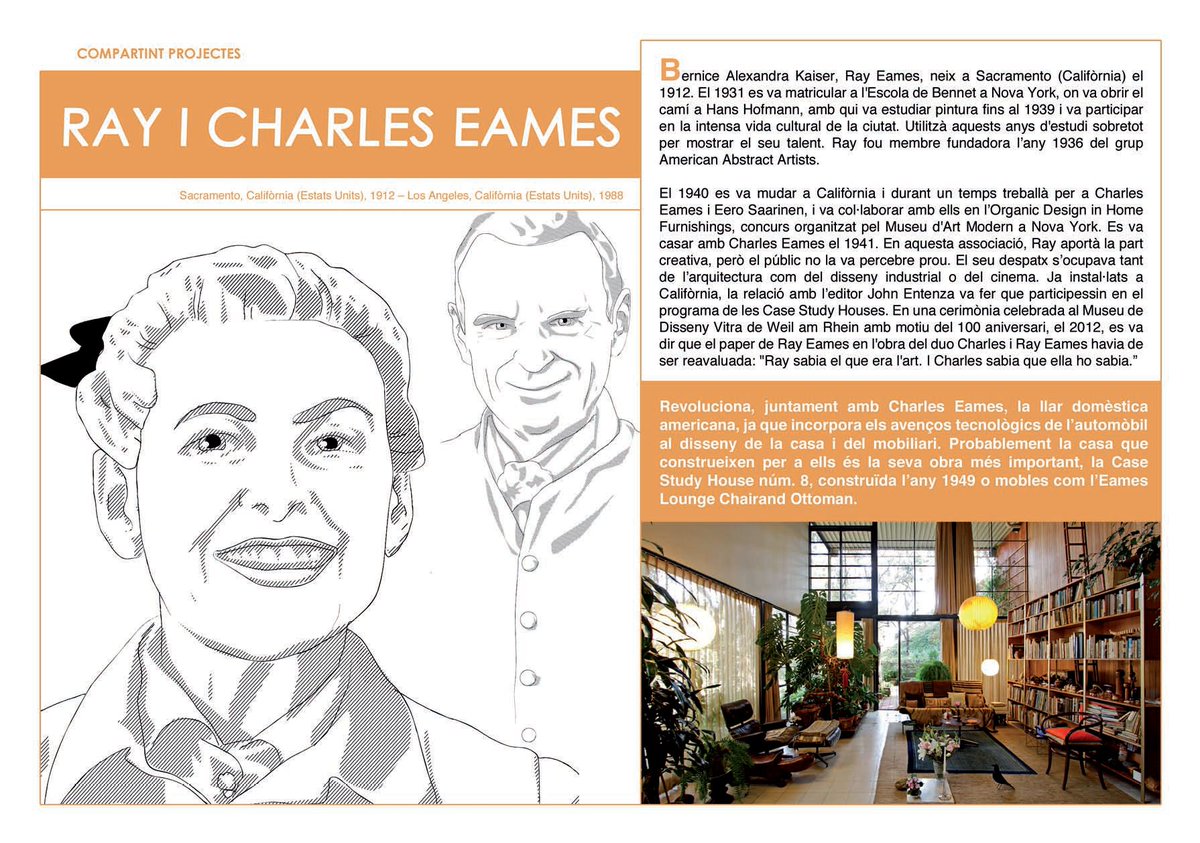 🎂 Un dia com avui de 1912 naixia #RayEames.  

Ella, juntament amb Charles Eames, va revolucionar la llar domèstica americana, ja que incorporava els avenços tecnològics de l'automòbil al disseny de la casa i del mobiliari.   

Llegeix més ⤵️