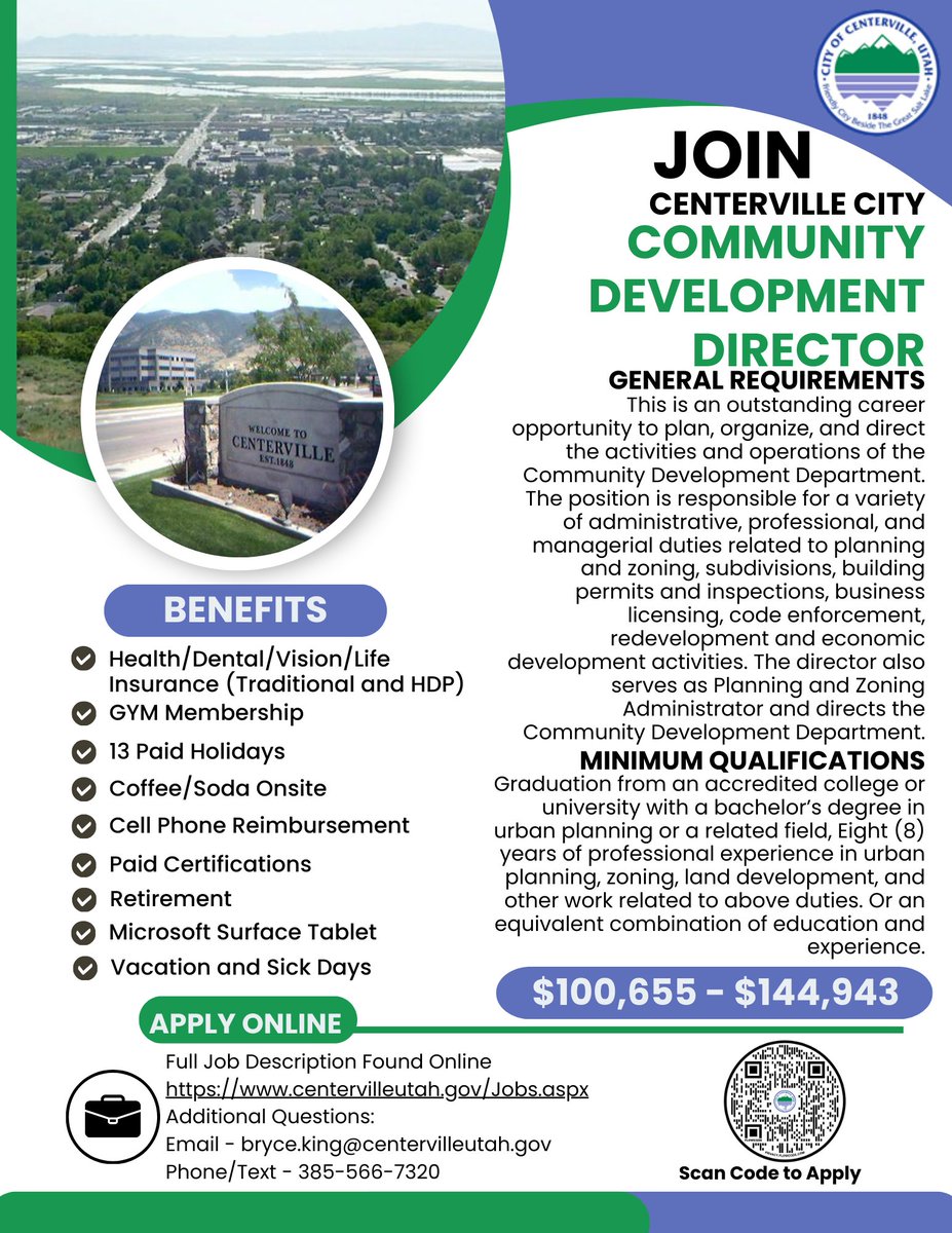 Apply online - centervilleutah.gov/Jobs.aspx