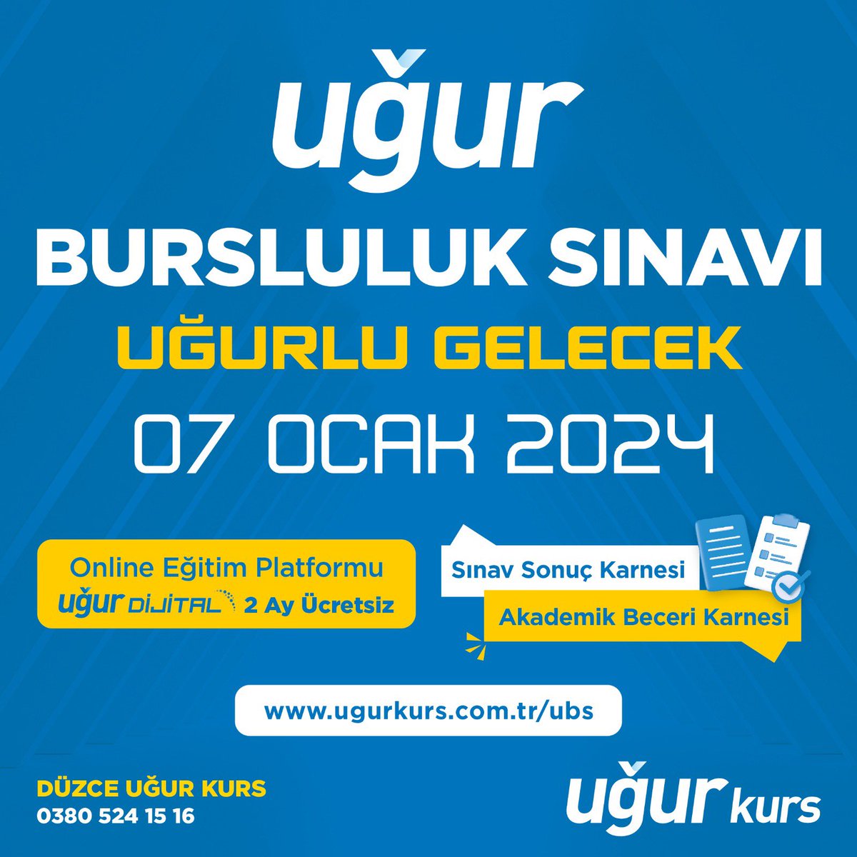 Uğurlu Bir Gelecek İçin Hazırlan! 🚀
📌 Sınavda başarılı olan öğrenciler, belirlenen oranlarda eğitim bursu ile ödüllendirilecektir.
💻 ubsbilgi.ugurkurs.com.tr
#UğurluGelecek