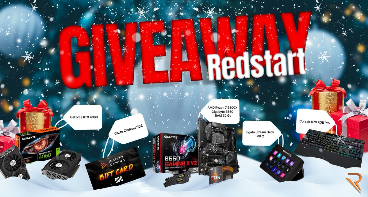 RedstartRp's tweet photo. Pour célébrer et remercier votre incroyable implication durant l'année 2023, nous préparons un GIVEAWAY exceptionnel ! 🤩

Des cartes graphiques, un Stream Deck, un clavier mécanique, une carte cadeau de 50€, et bien plus encore à remporter. Restez à l'écoute sur notre discord /redstartrp  🥳🎁

#Redstart #GTAV #Giveaway #GTARP