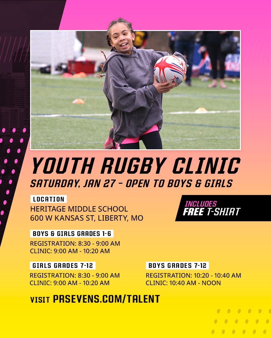 𝐍𝐄𝐗𝐓 𝐔𝐏: PR7s is heading to Kansas City!! 

The next Talent ID Trial is set for Jan. 28 for top tier athletes interested in professional rugby - Crossover athletes are welcome to register 

Youth are invited to participate in a PR7s rugby clinic being held by world renowned