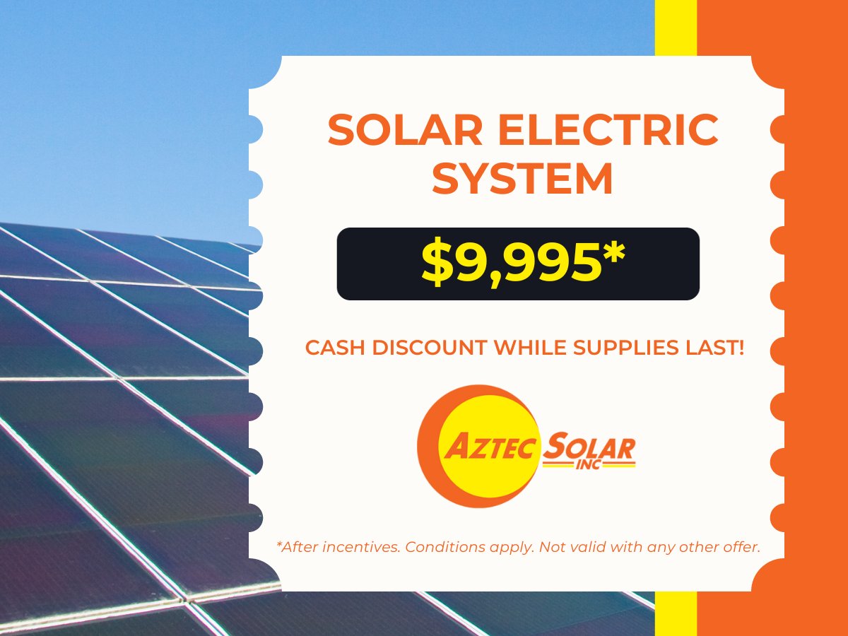 aztecsolar's tweet image. Start the new year right and enjoy long-term savings with solar, beginning at just $9,995*.

Visit utilitypaymentsavings.com today!

*Cash discount after incentives, while supplies last. Conditions apply. (Not valid with any other offer).

#solar #aztecsolar #gosolar #sacramento