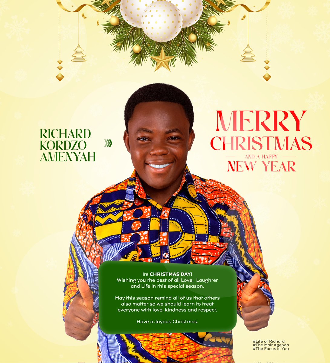 Merry Christmas to you all fam ♥️

May this season reminds us that others also matter so we should learn to treat everyone with love, kindness and respect. 

#MerryChristmas2023 
#LetLoveLead