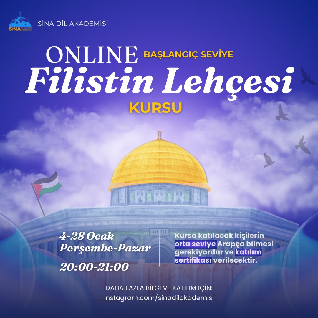 SinaDilaka's tweet photo. Sina Dil Akademisi olarak Filistin Lehçesi Kursu düzenliyoruz. Başvurularınızı bekliyoruz...
https://t.co/fE19aBaRJr https://t.co/Rx2k195mBW