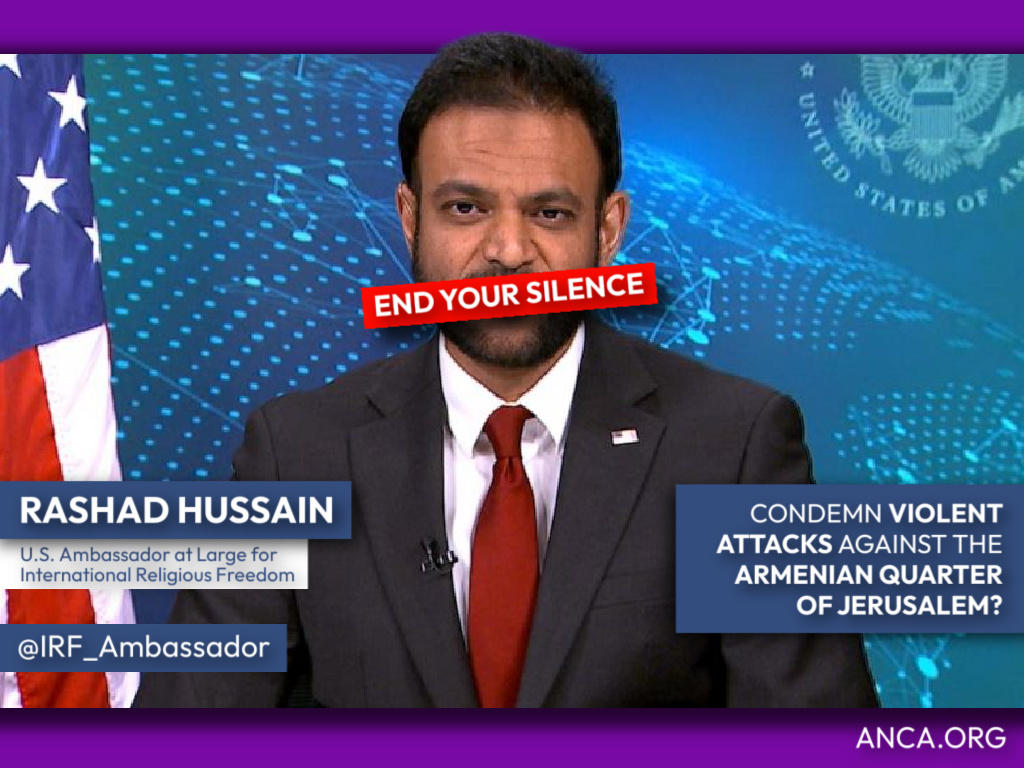 The ANCA is calling on Rashad Hussain <a href="/IRF_Ambassador/">US Ambassador at Large for Int'l Religious Freedom</a> to end the Biden Administration’s shameful silence on violent attacks against the #ArmenianQuarter of Jerusalem, an at-risk treasure of global Christian heritage (since the 4th Century).