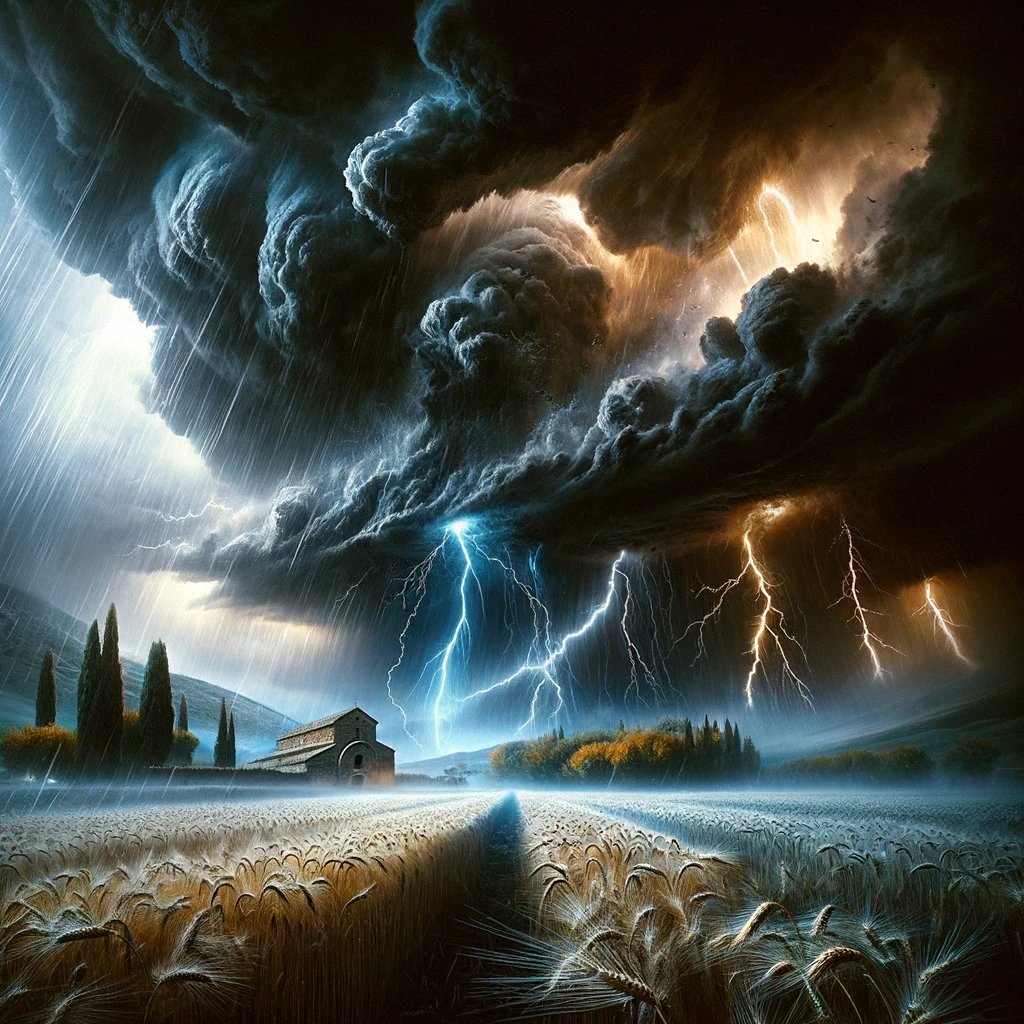 CK_KNG's tweet photo. Summer: Presto (3/3)
Alas, his fears were justified
The Heavens thunder and roar and with hail
Cut the head off the wheat and damages the grain.
(10/x) https://t.co/3xOe3rOcn2