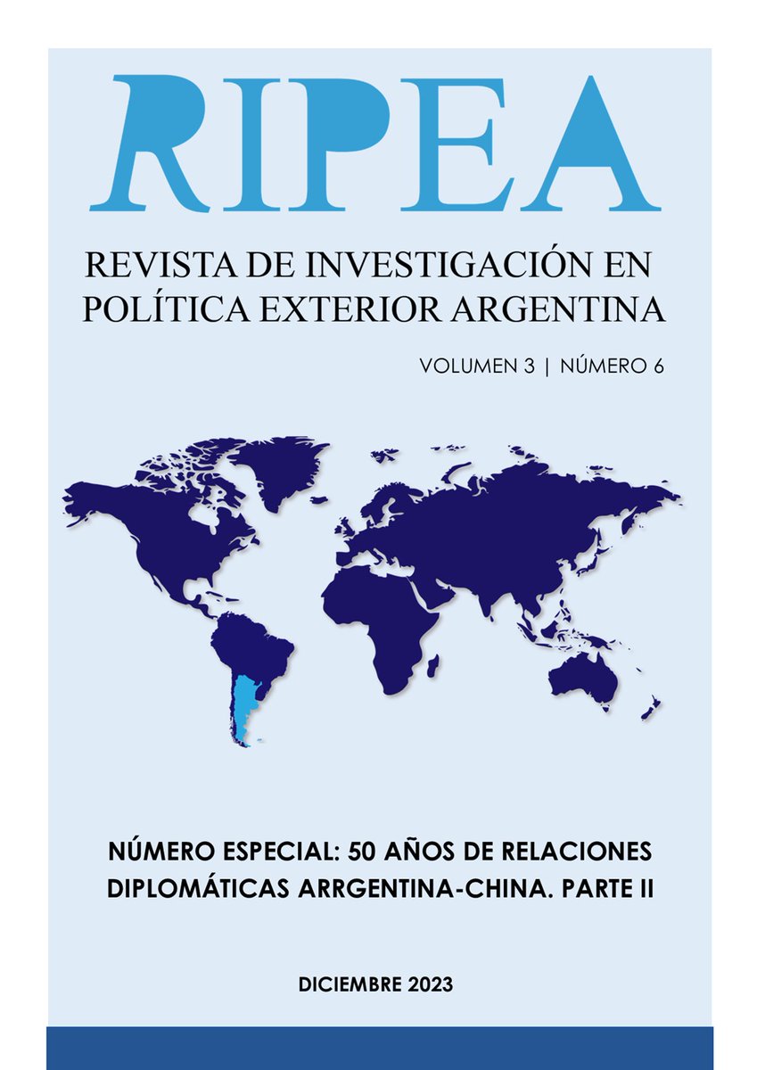 RevistaRipea's tweet photo. Tenemos el agrado de compartir con ustedes el 6to número de la Revista de Investigación en Política Exterior Argentina (RIPEA) de la carrera de @CpoliticaUBA de la facultad de @ubasociales de la @UBAonline. https://t.co/Roxo0ygT7Z