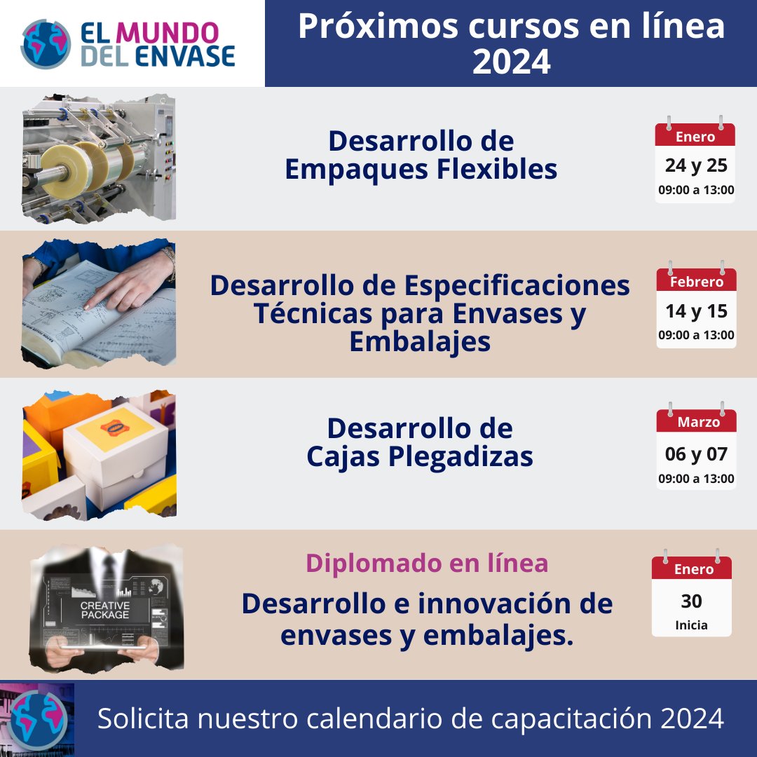 El Mundo del Envase te ofrece capacitación impartida por expertos en cada una de las áreas de la industria.

Regístrate aquí para recibir nuestro calendario de cursos 2024:
forms.gle/LhUJKEcDMm9phn…