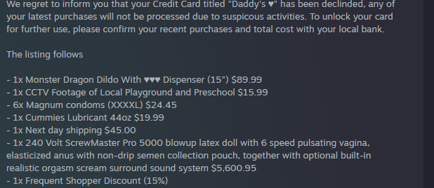 ThePostmanDan1's tweet photo. why did @steam_support ban me, i only posted a joke copy pasta on a friends account and got flagged for phishing??? i only posted this below #steam #steamsupport https://t.co/pThhZxRQ4Y