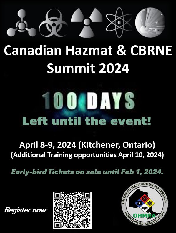 100 days until the largest Hazmat &amp; CBRNE summit in Canada.

Register today!
eventbrite.ca/e/canadian-haz…

#hazmatsummit #hazmat