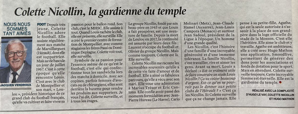 Aujourd’hui, ⁦ma chronique publiée dans <a href="/leJDD/">Le JDD</a>⁩ du 15 octobre sur l’immense Colette Nicollin, la gardienne du temple de Montpellier… Très belle soirée à tous.
