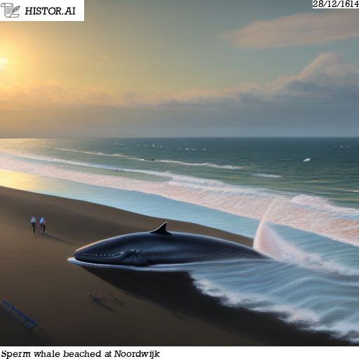 HistorAI_2023's tweet photo. Like today in 1614, sperm whale was beached at Noordwijk.

#stablediffusion #aiart #AI #art #aiartists #digitalart #SpermWhale #nature #liketoday #happenedonthisday #history #historai #historyrevisited https://t.co/l1HOnxgpfU