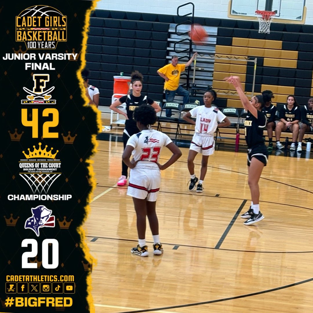 Cadetathletics.com Scoreboard 

👑Queens of the Court Tournament 
🏆Championship Game
Girls JV Basketball- Final
Frederick 42,
Thomas Johnson 20

Cadets win the 2023 Queens of the Court JV Holiday Tournament 

⚔️ | #BigFred | ⬛️🟨 | #ProtectTheParkway