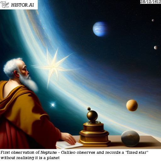 HistorAI_2023's tweet photo. Like today in 1612, first observation of Neptune - Galileo observed and recorded a "fixed star" without realising it was a planet.

#stablediffusion #aiart #AI #art #aiartists #digitalart #space #Galileo #liketoday #happenedonthisday #history #historai #historyrevisited https://t.co/kq6yK0XhG5