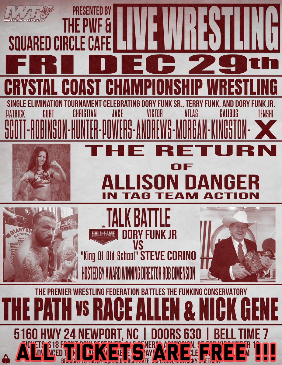 Tomorrow night!

Come join us for a free event to celebrate the Funk Legacy!

Email SqCircleCafe@gmail.com to have reserved seats. All other seats will be general admission and SRO.

Sponsored by <a href="/SqCircleCafe/">Squared Circle Cafe</a> &amp; <a href="/PWFLive/">Premier Wrestling Federation</a>