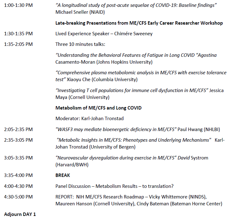 TomKindlon's tweet photo. Recording now available for NIH conference: "Advancing ME/CFS Research: Identifying Targets for Intervention &amp; Learning from #LongCOVID" (day 1 = Dec 12)

https://t.co/MtMhyShj1O

See images for agenda including speaker list (also part 2)

#MEcfs #CFS #PwME
@Columbia_CII
1/ https://t.co/1RajYcdAGO