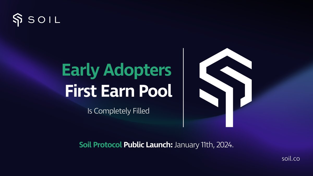 We are proud to announce that our First Earn Pool Allocation is now filled! 

Today marks a crucial milestone in our roadmap and in the RWA sector overall. Our achievement today will enable the #SoilProtocol to generate yield and cash flow through Real-World Assets and is a