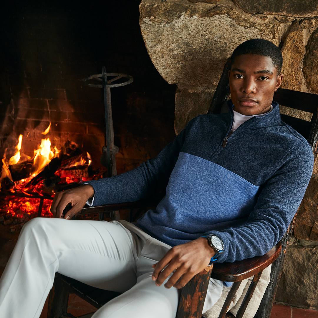 Sit back and relax in our cozy quarter zip sweater. Available to shop @jcpenney.