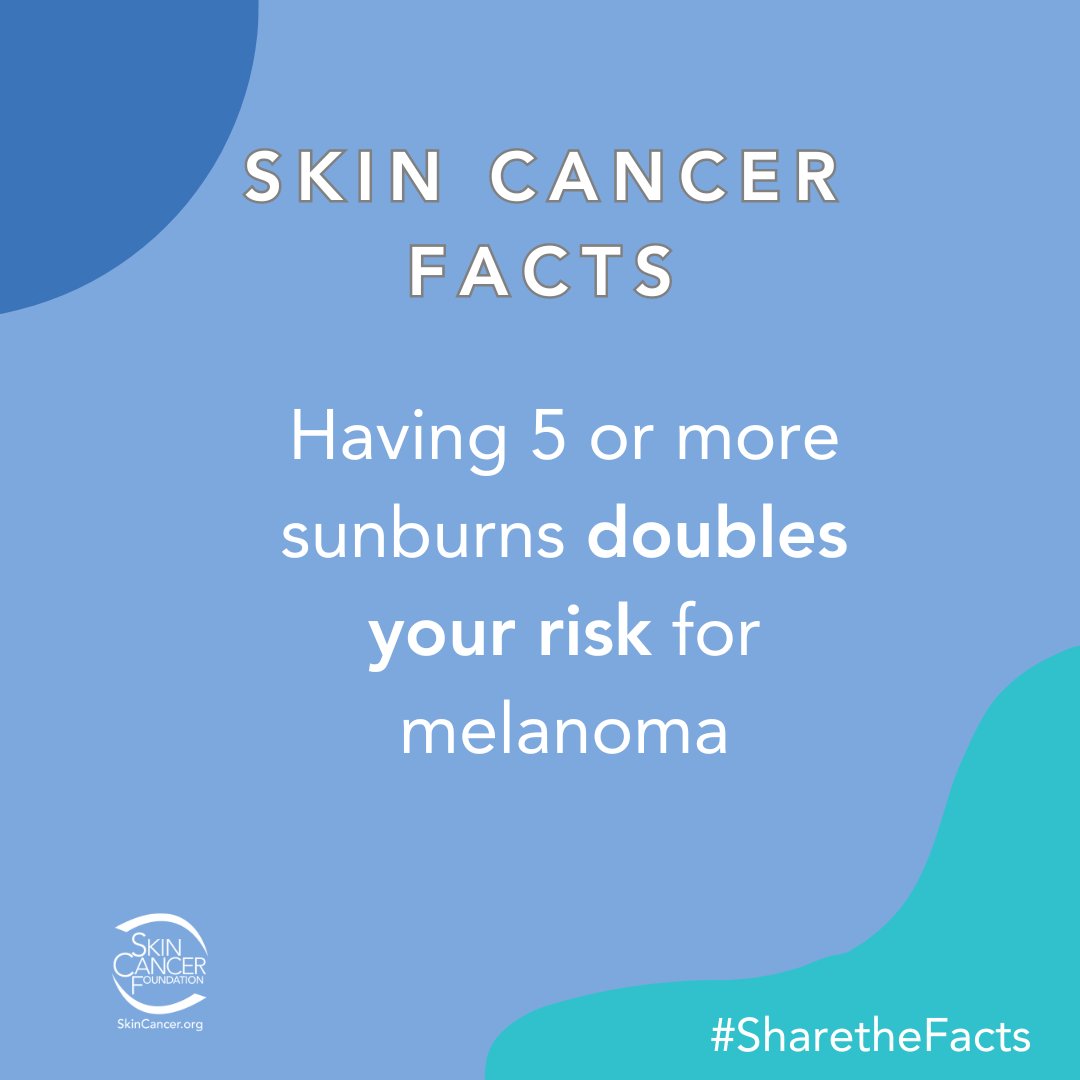SkinCancerOrg's tweet photo. Did you know? Having 5 or more sunburns doubles your risk for melanoma! 😱 Your skin's health matters, so protect it like your life depends on it—because it just might. 

#SunProtection #SunSafety #Melanoma #SkinCancerIsSerious https://t.co/VMYRmoTuMw