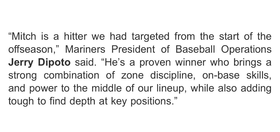 RyanDivish's tweet photo. Mariners make Mitch Garver singing official. Statement from Jerry Dipoto https://t.co/O44GNCwVCn