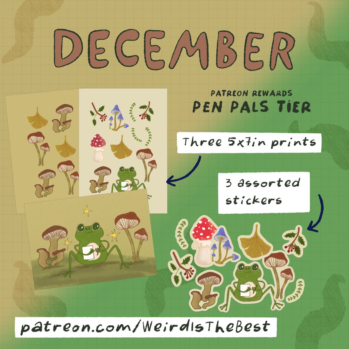 WeirdIsTheBest's tweet photo. Join before end of December to get some fun rewards https://t.co/ctr7nSNG8P including prints and stickers, printables, exclusive videos. Plus, if you don’t want any paid tiers you can now join free membership for occasional freebies and posts! https://t.co/dYXJMs0q5u