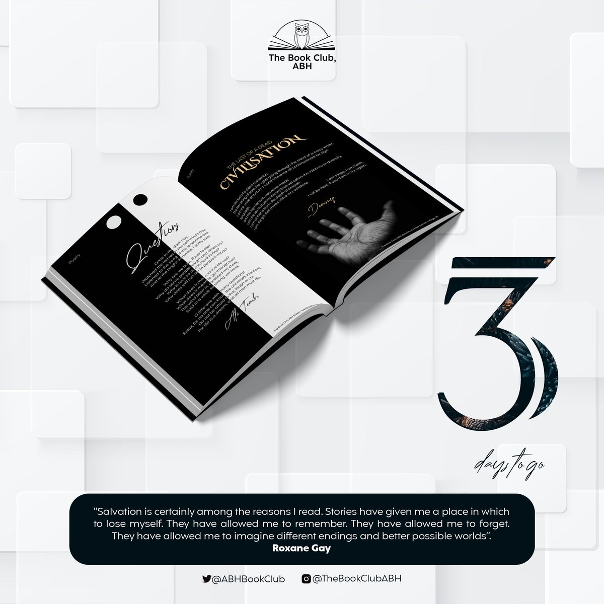 ABHBookClub's tweet photo. 3 DAYS TO THE GRAND UNVEILING

✨ MINDSPLASH: THE YULETIDE EDITION ✨

After a one-year hiatus, the ABH Book Club's Bulletin is back and better. 

ANTICIPATE 🫵🏽

TheBookClubABH https://t.co/jYUzXZmt4U