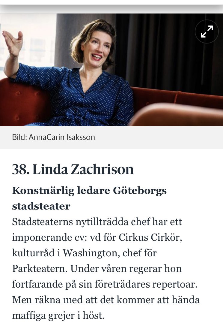 Så roligt att få vara med på @GoteborgsPostens maktlista och representera <a href="/Gbg_Stadsteater/">Göteborgs Stadsteater</a>. 
Gott nytt teaterår!