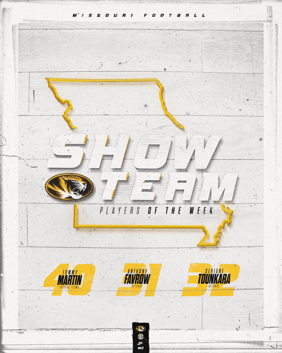 𝑺𝑯𝑶𝑾 𝑻𝑬𝑨𝑴 Players of the Week…Thanks for the great looks and prep for bowl week‼️ 

#MIZ 🐯🏈 | #STP