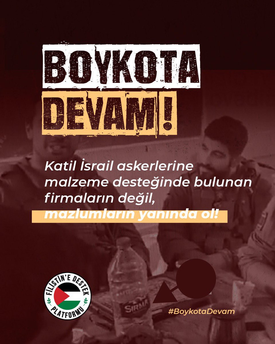 gencmemursen's tweet photo. Katil İsrail askerlerine malzeme desteğinde bulunan firmaların değil, mazlumların yanında ol!

#BoykotaDevam https://t.co/Q4hODphlkR